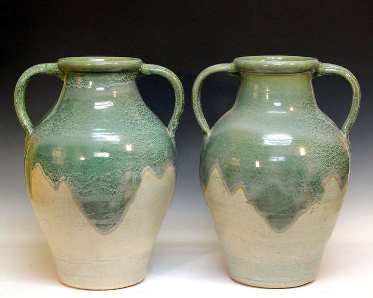Pair Large Zanesville Stoneware Co. Ohio Art Pottery Garden Porch Vases