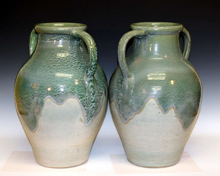 Pair Large Zanesville Stoneware Co. Ohio Art Pottery Garden Porch Vases