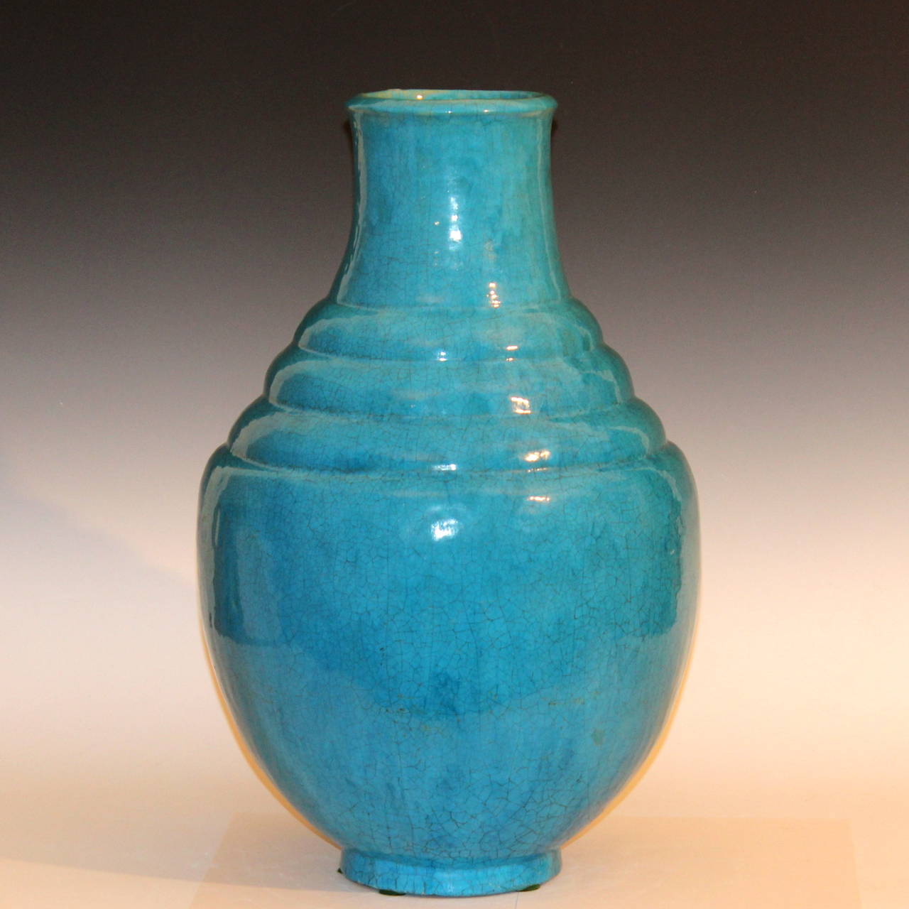 Exceptional Mary Yancey Turquoise Art Deco Studio Pottery Vase For Sale