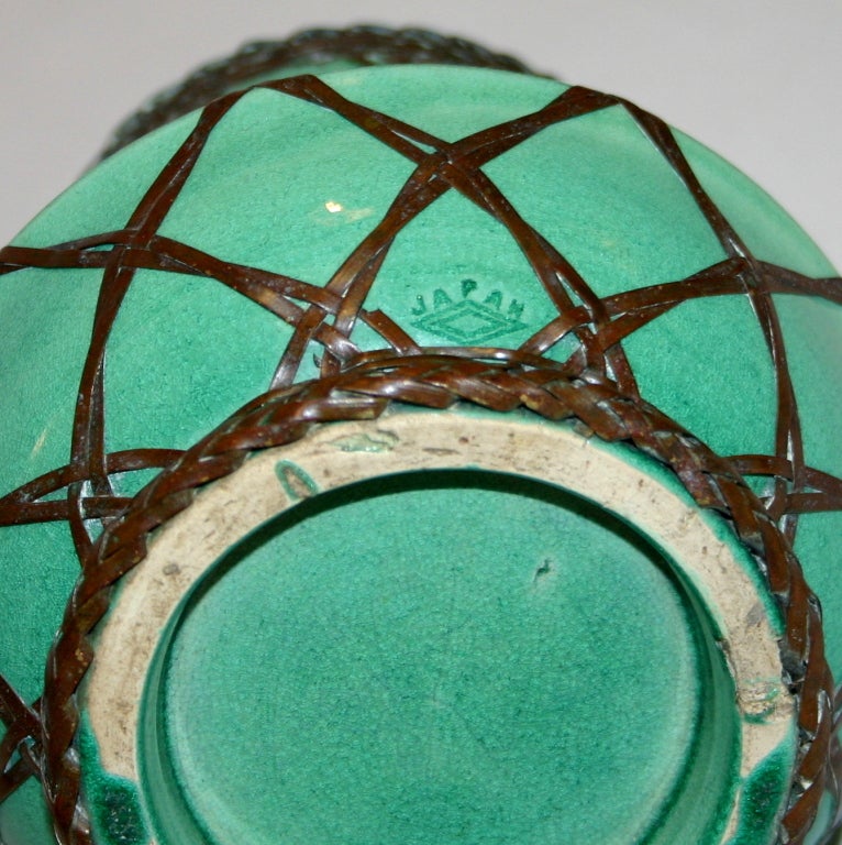 Awaji Pottery Brush Pot with Bronze Weaving 2