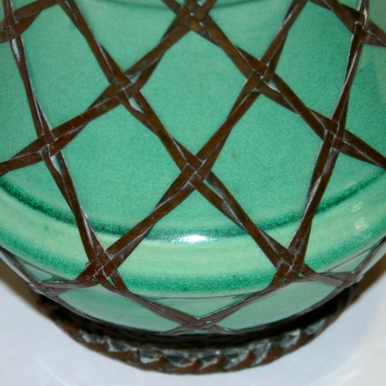 Awaji Pottery Brush Pot with Bronze Weaving 3