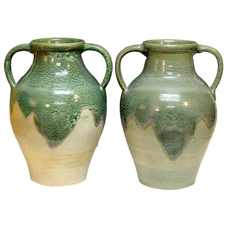 Pair Large Zanesville Stoneware Co. Ohio Art Pottery Garden Porch Vases