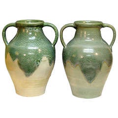 Used Pair Large Zanesville Stoneware Co. Ohio Art Pottery Garden Porch Vases Urns