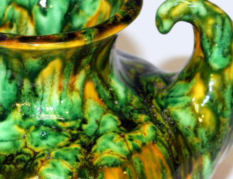 Vintage Awaji Pottery Art Deco Biceps Vase with Frothy Lava Glaze 3
