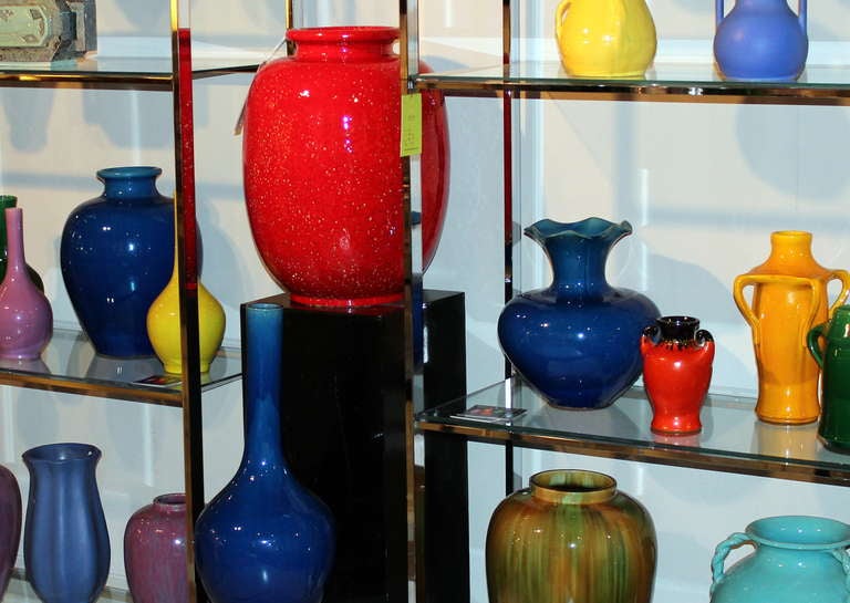 Vintage Awaji Pottery Art Deco Biceps Vase with Frothy Lava Glaze 4