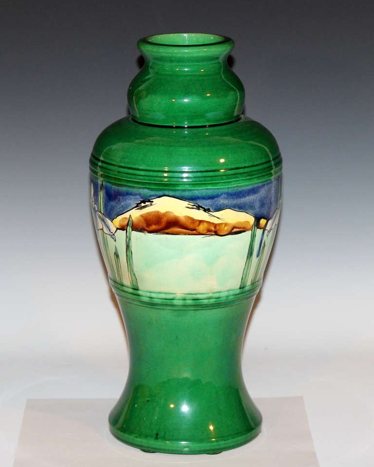 Art Nouveau Large Awaji Double Gourd Vase with Ocean Harbor Scene