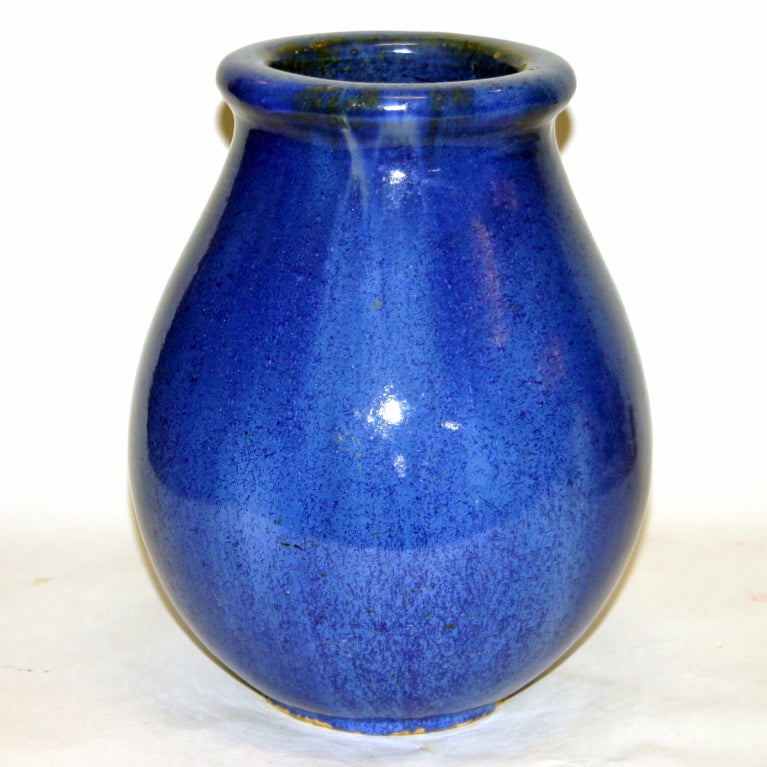 Galloway vase with terrific crystalline blue flambe glaze.