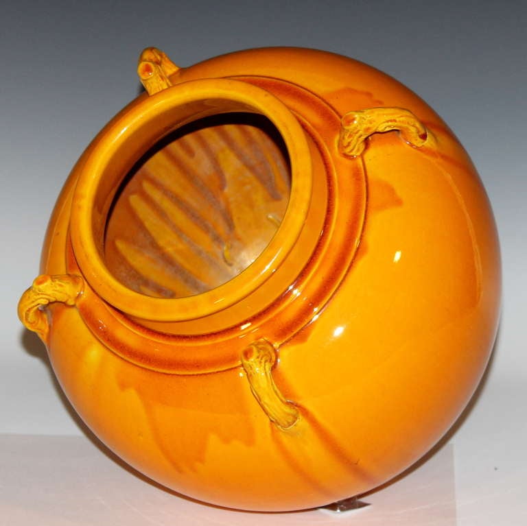 Japanese Amber Yellow Awaji Pottery Vase