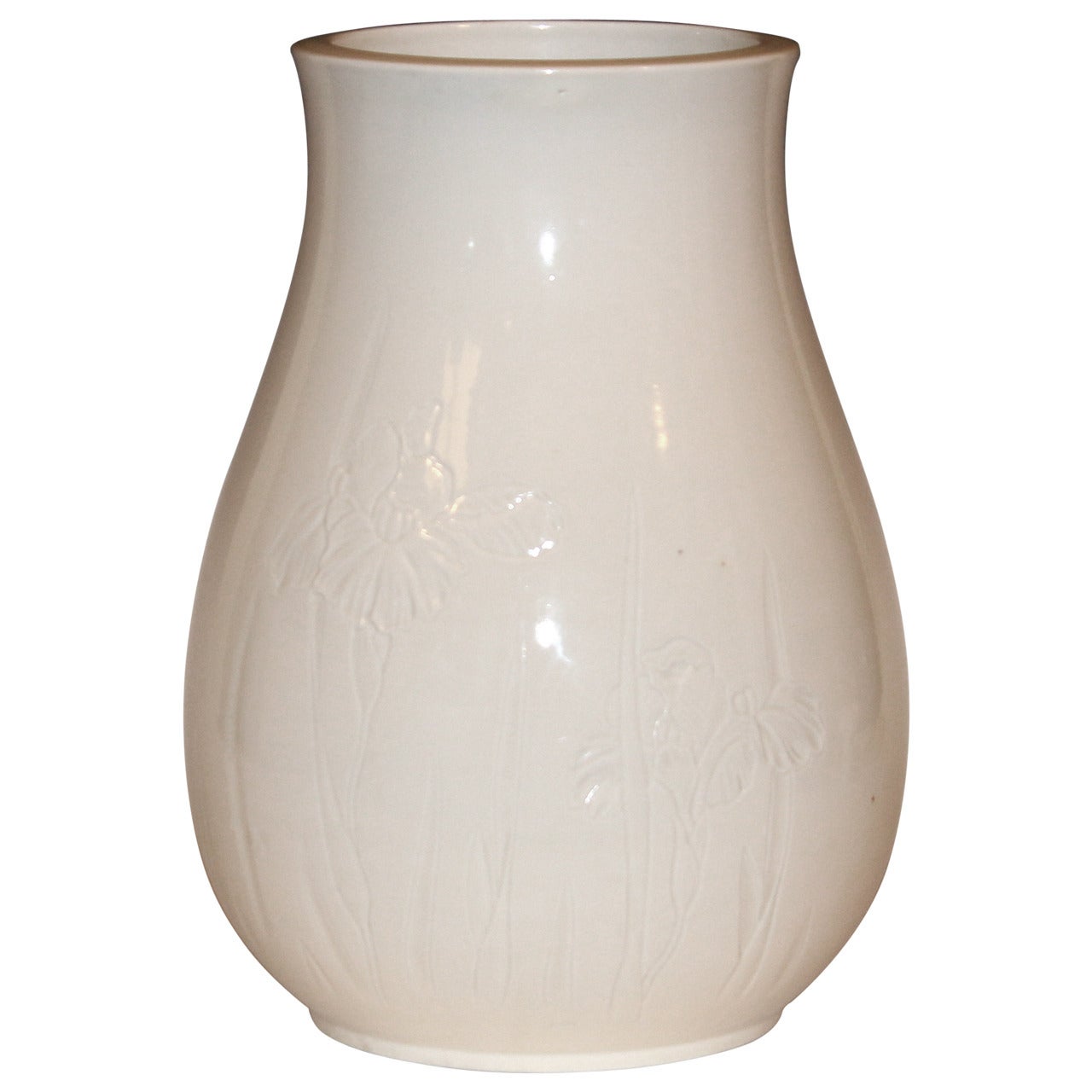 Antique Japanese Carved Studio Blanc de Chine Porcelain Vase