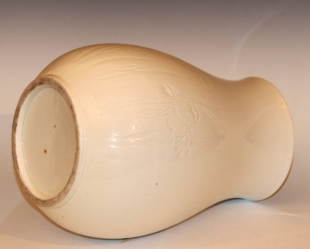Early 20th Century Antique Japanese Carved Studio Blanc de Chine Porcelain Vase