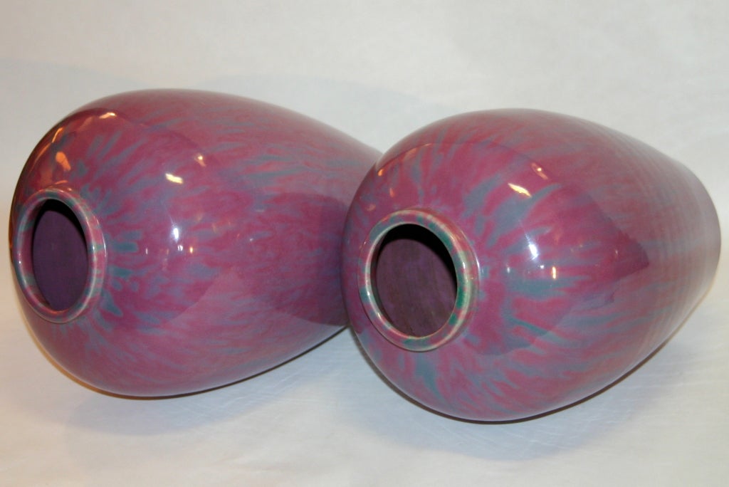 Japanese Pair of Art Deco Pink Flambé Awaji Ginger Jars For Sale