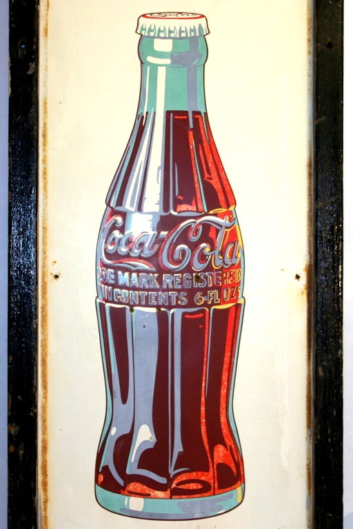 Really nice vintage Coke sign. It is done in a multi colored screen print process with such richness and depth that it looks like a Wayne Theibaud  painting. You can feel the depth of the paint layers when you run your fingers over this sign. It