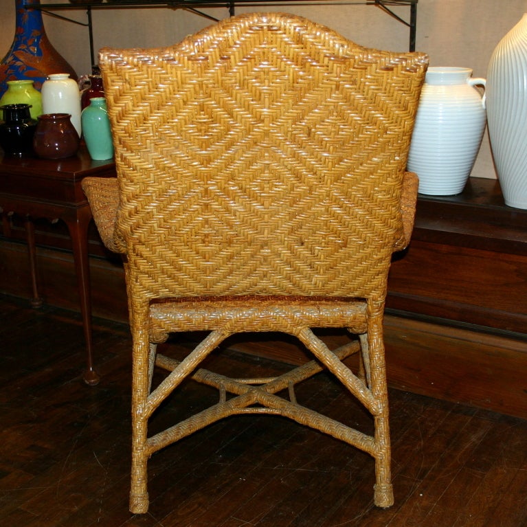 Woven Vintage French Colonial Art Deco Wicker Plantation Chair