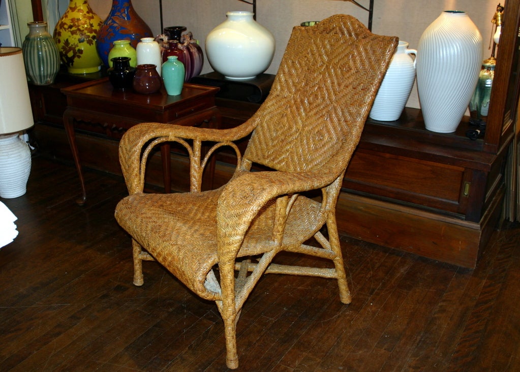Vintage French Colonial Art Deco Wicker Plantation Chair 1