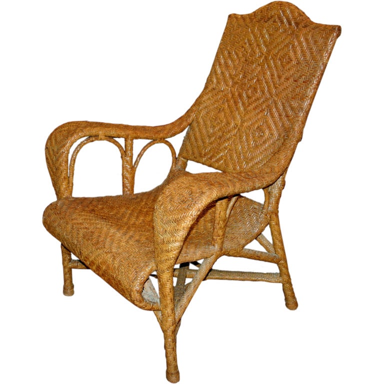 Vintage French Colonial Art Deco Wicker Plantation Chair