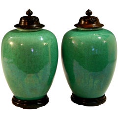Antique Pair Awaji Ginger Jars