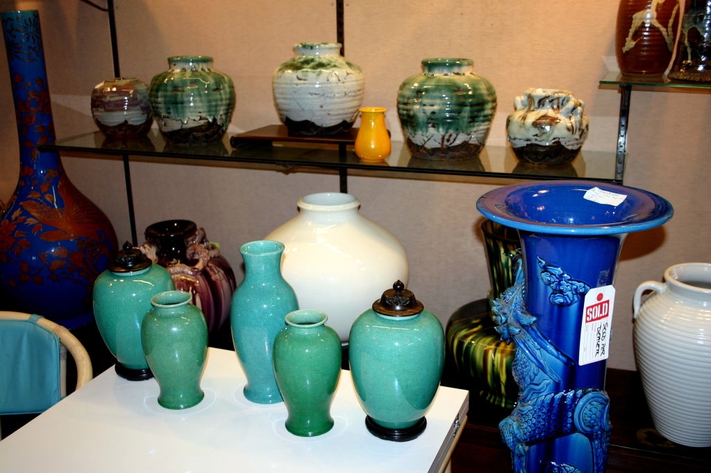 Pair Awaji Green Crackle Vases In Excellent Condition In Wilton, CT