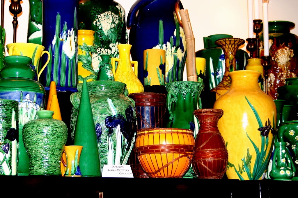 20th Century Pair Awaji Green Crackle Vases