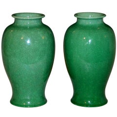 Pair Awaji Green Crackle Vases