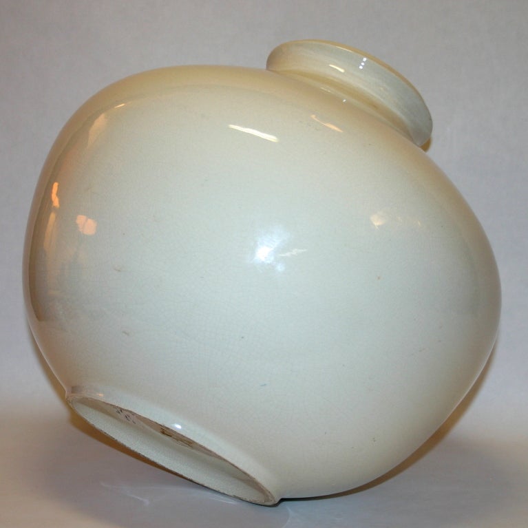 Late 20th Century Large Modernist Crackle Glaze Studio Vase