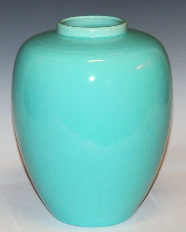 Awaji ginger jar/vase in terrific light blue glaze.