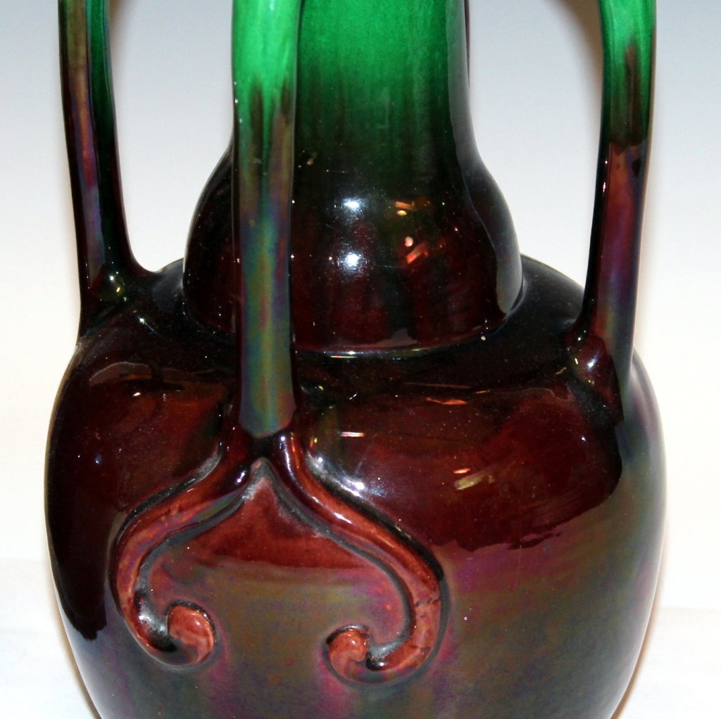 Pair of Antique Kyoto Pottery Organic Form Art Nouveau Vases For Sale 1