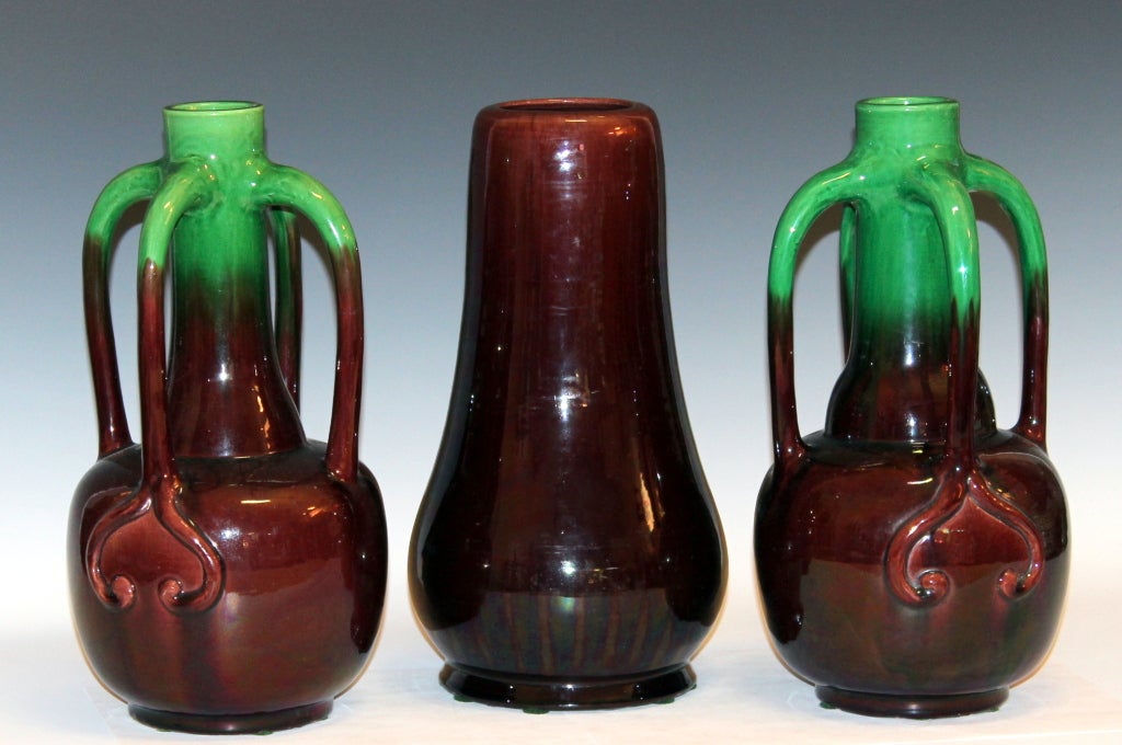 Pair of Antique Kyoto Pottery Organic Form Art Nouveau Vases For Sale 2