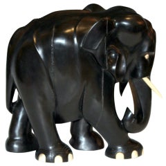 Large Carved Ebony Wood Elephant