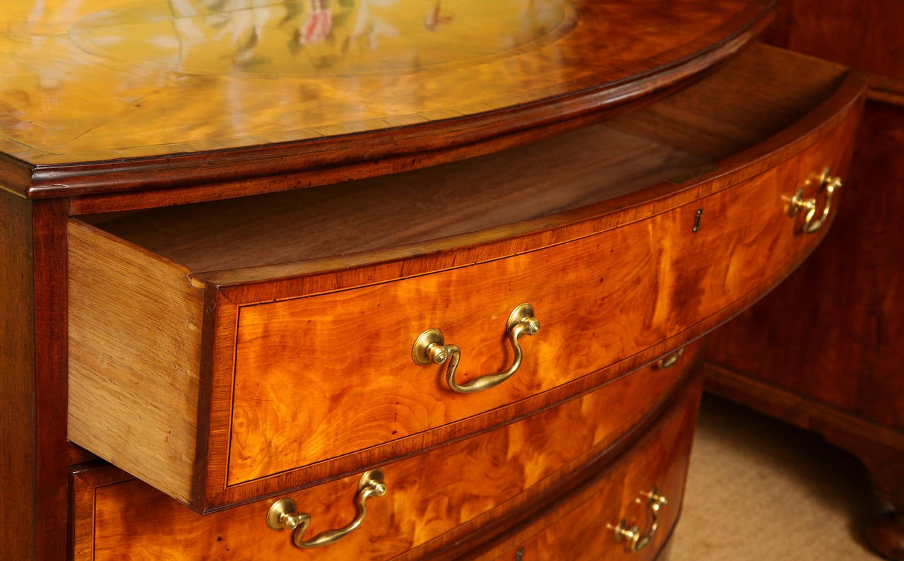 Mahogany Antique Sheraton Period Inlaid Satinwood Bowfront Chest of Drawers, circa 1780