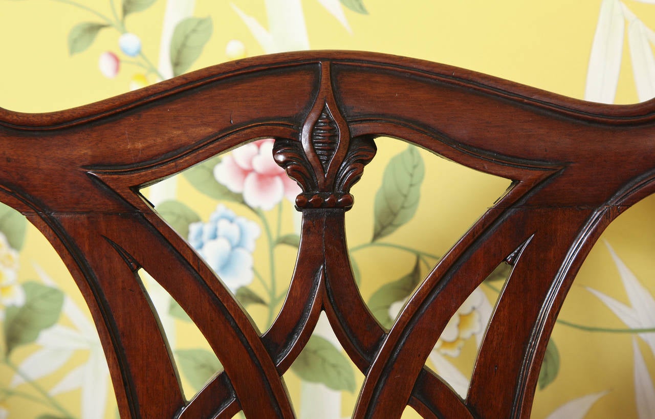 Mid-18th Century Pair of Antique Irish Chippendale Carved Mahogany Game Chairs, Irish, circa 1770 For Sale