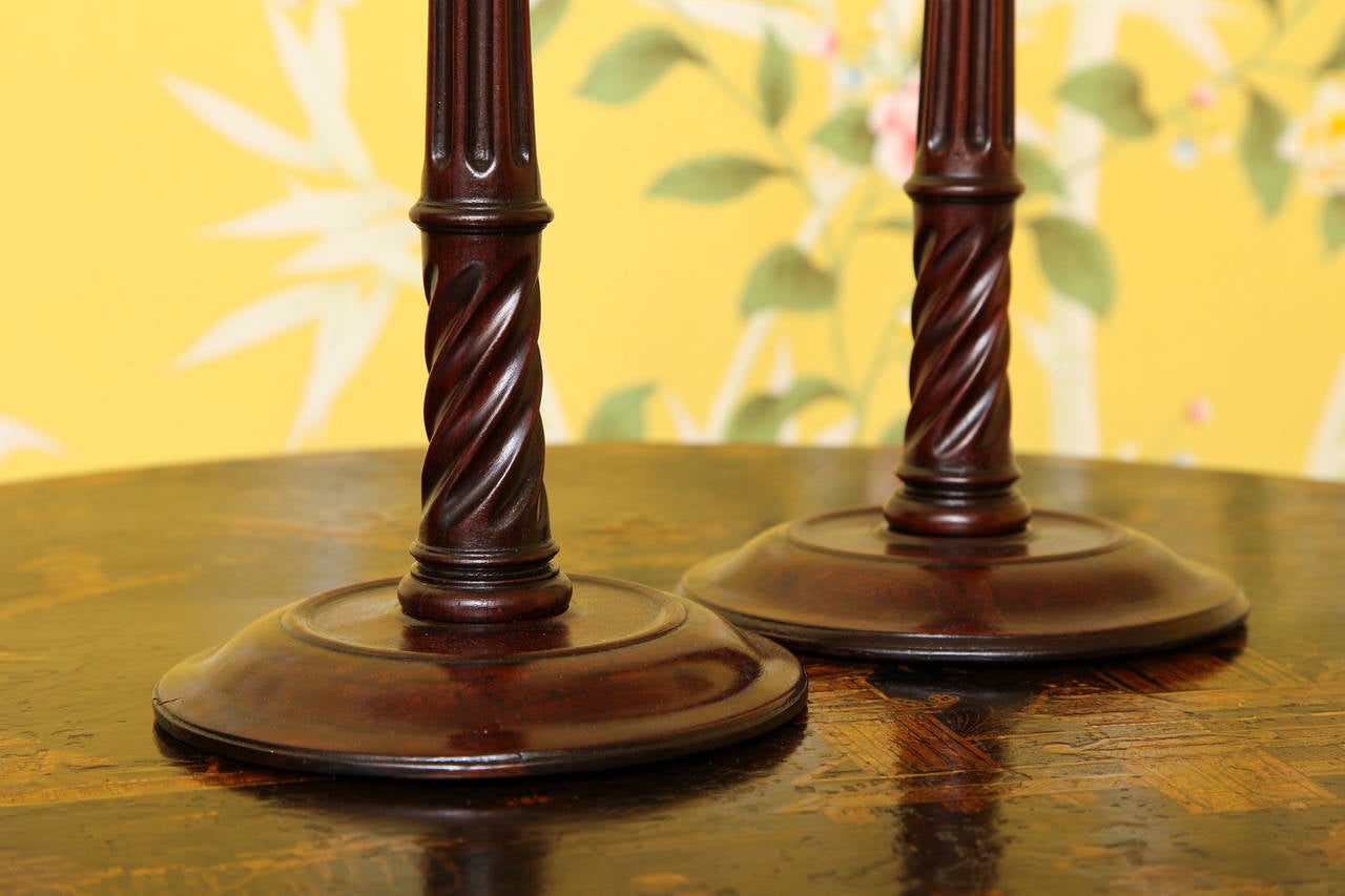 Pair of George III Mahogany Brass and Steel Candlesticks, English, circa 1765 For Sale 1