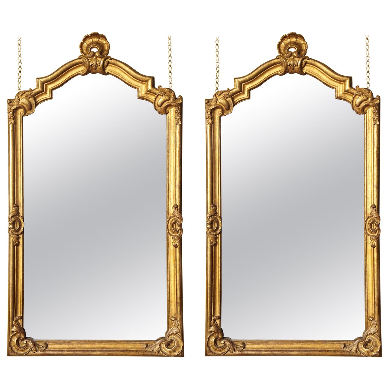 Antique Pair of Large Carved Giltwood Mirrors , French circa 1870