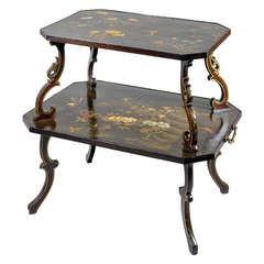 Antique Two Tier Japonaiserie Lacquer Table, French circa 1870