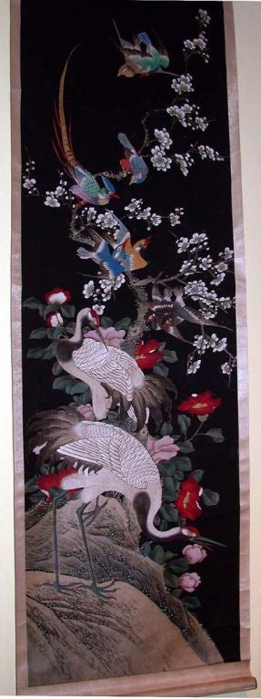 Pair of Chinese Hand-Painted Scrolls on Paper Mounted Silk, circa 1840