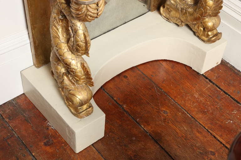 Carved Giltwood Dolphin Console Table, Original Marble Top Swedish circa 1820 For Sale 2