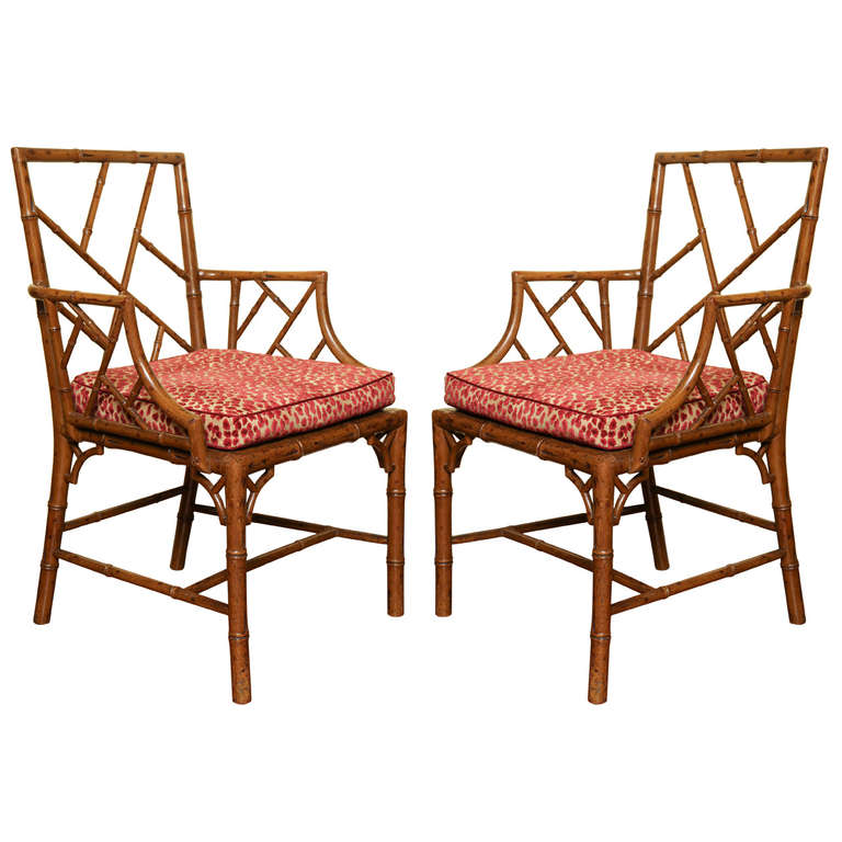 Antique Pair of Chinese Chippendale Cockpen Open Armchairs, circa 1765