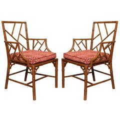 Antique Pair of Chinese Chippendale Cockpen Open Armchairs, circa 1765