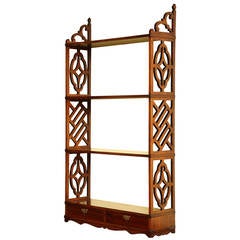 Rare Chinese Chippendale Rosewood Fretwork Open Bookshelf, English 1765