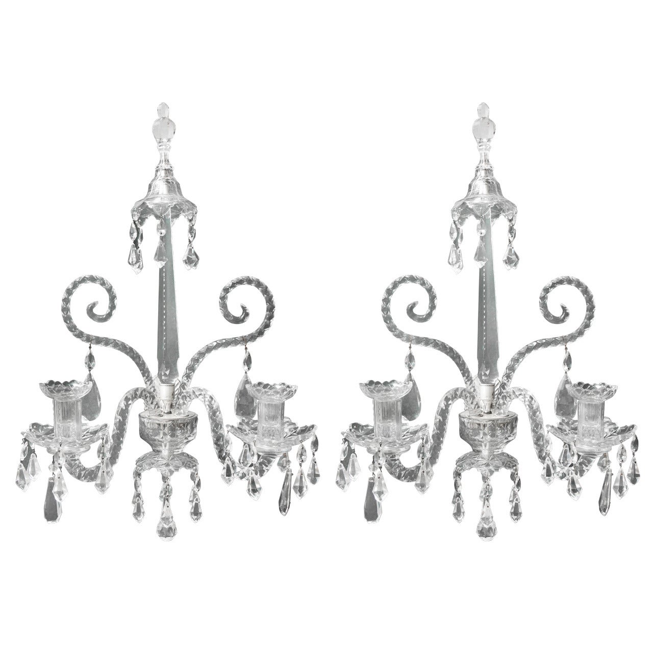 Very Fine Pair of Georgian Cut Crystal Wall Lights, English, circa 1780