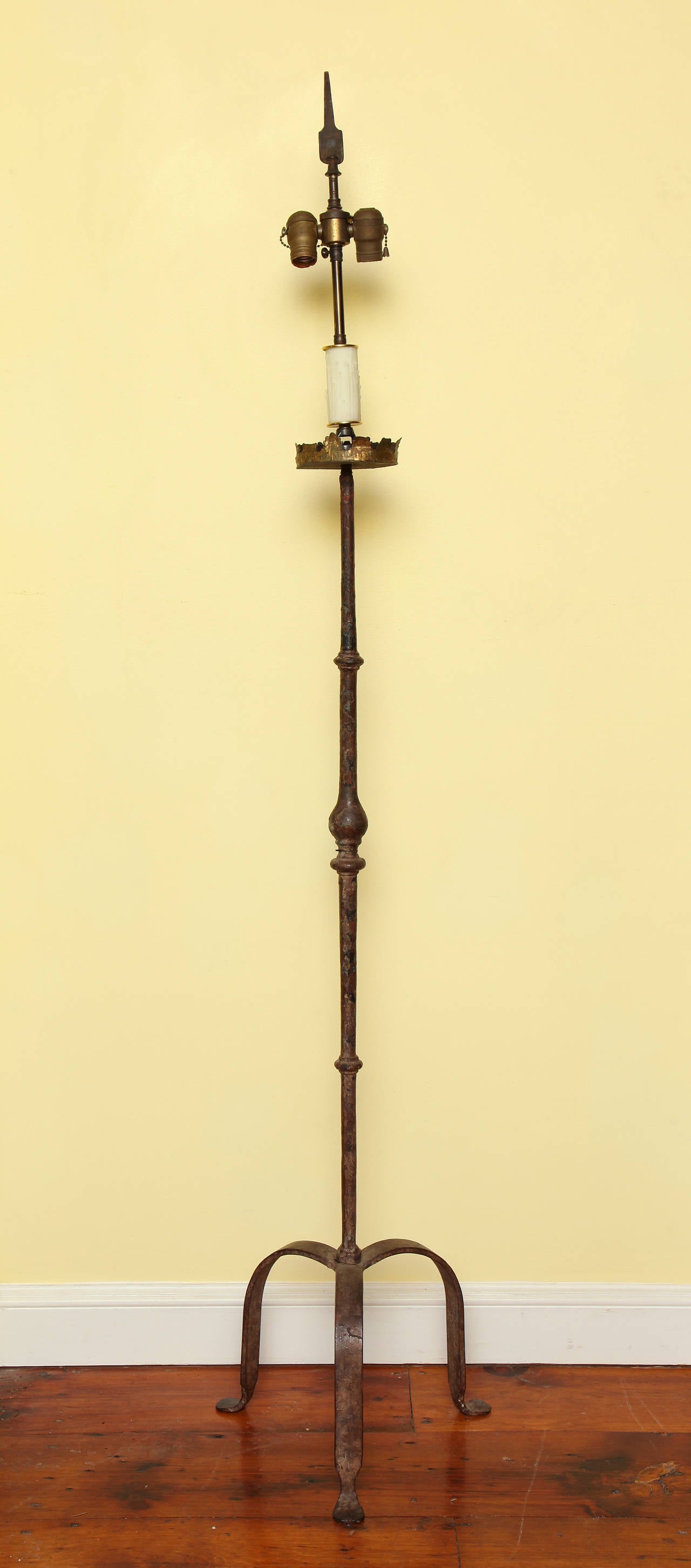 17th Century Baroque Wrought Iron Torchiere Mounted as a Floor Lamp, circa 1690