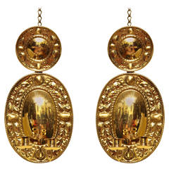 Pair of Antique Repoussé Brass Sconces, Dutch or English, circa 1880