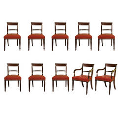 Set of Ten Regency Mahogany Klismos Form Dining Chairs, English, circa 1820
