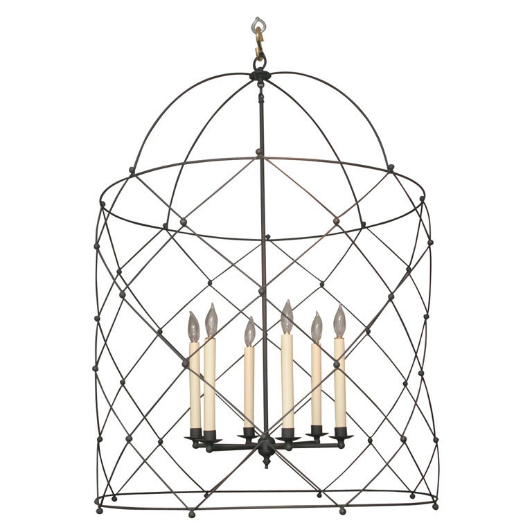 Fine Custom Made Bird Cage Lantern in Bamboo Iron with Six Lights For Sale