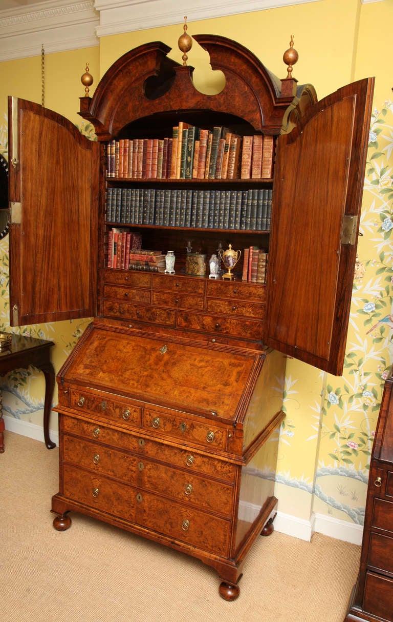 18th Century The Walton Hall Queen Anne Burl Walnut Secretary Bookcase, English, circa 1705 For Sale