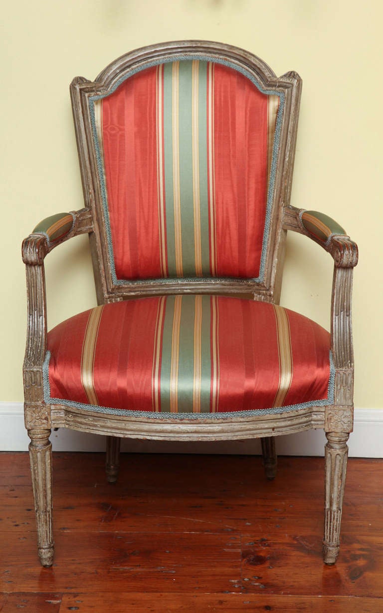 Set of Four Louis XVI Period Gray Painted Fauteuils, circa 1785