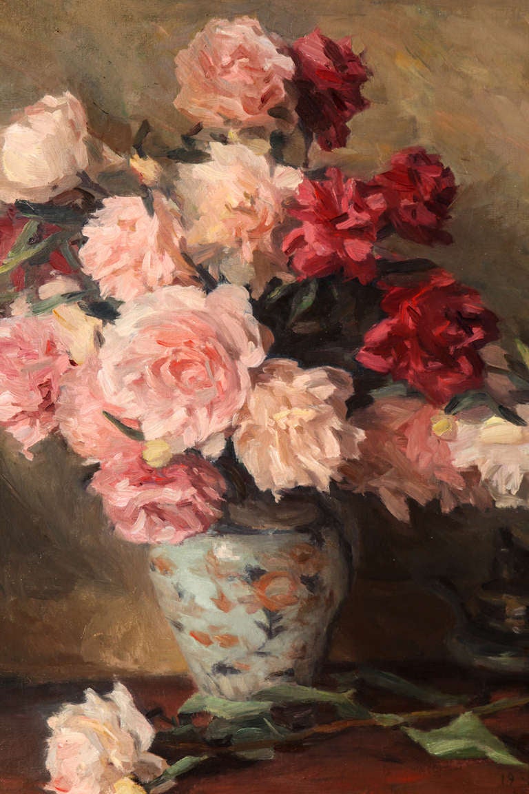 Still Life with Roses, Oil on Canvas, Einar Olsen 1876-1950 For Sale 1