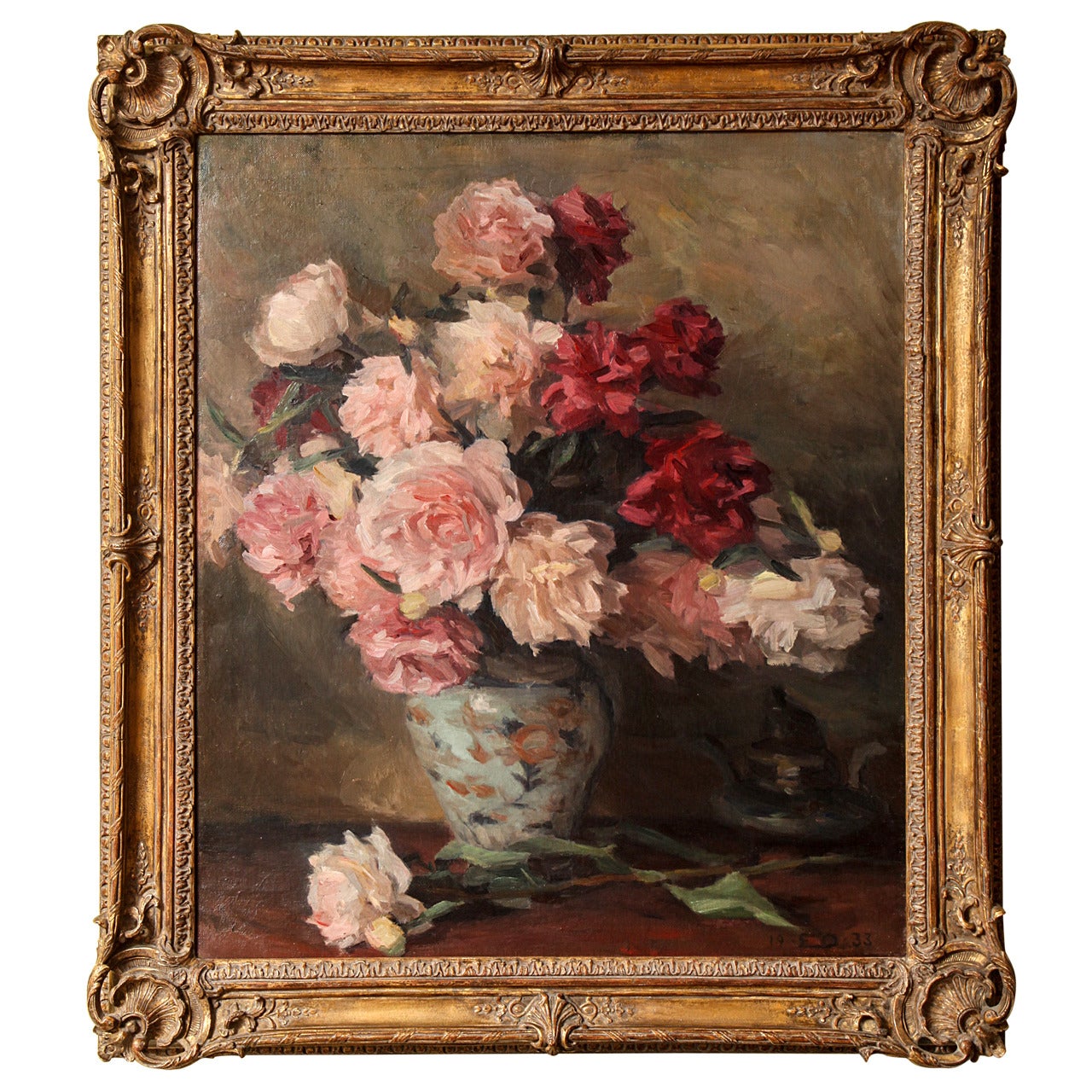 Still Life with Roses, Oil on Canvas, Einar Olsen 1876-1950 For Sale