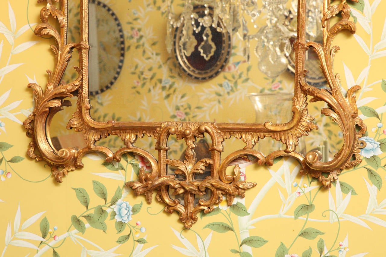 Chinese Chippendale Carved and Giltwood Border Glass Mirror, English c.1755 2