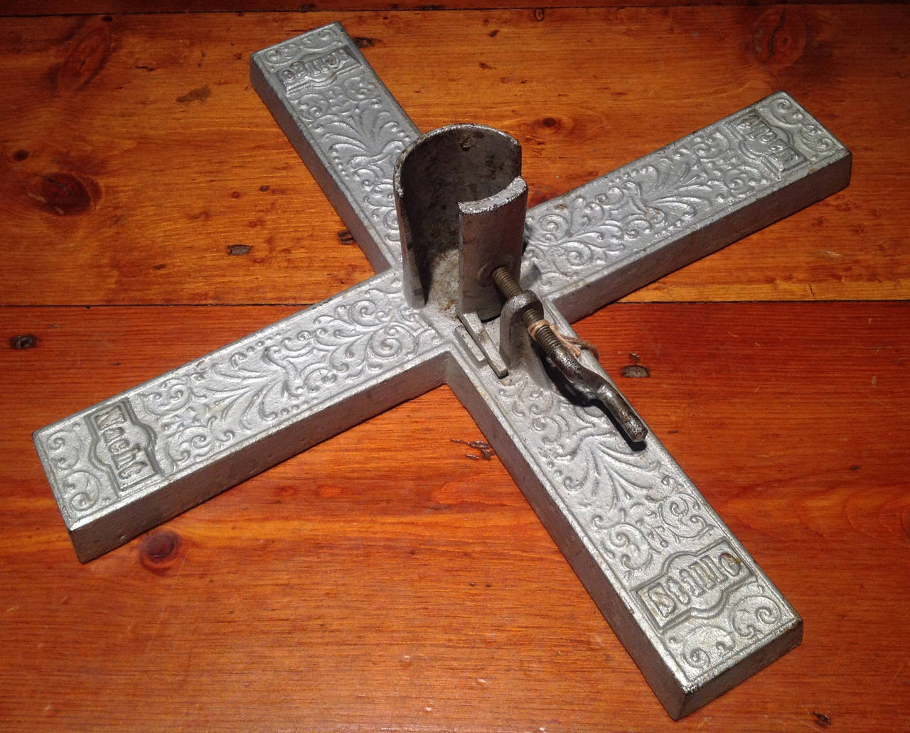 Rare Silver Art Nouveau Period Cast Iron Christmas Tree Stand, circa 1910