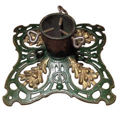 Antique Table-Top Cast Iron Christmas Tree Stand in Green and Gold, circa 1910